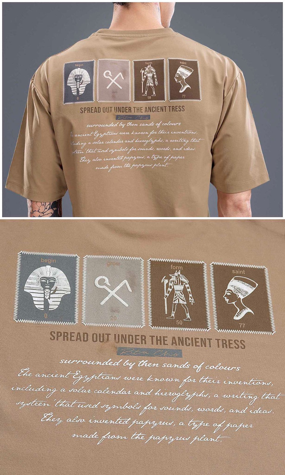 BEIGE IMPORTED GRAPHIC OVERSIZED TEES