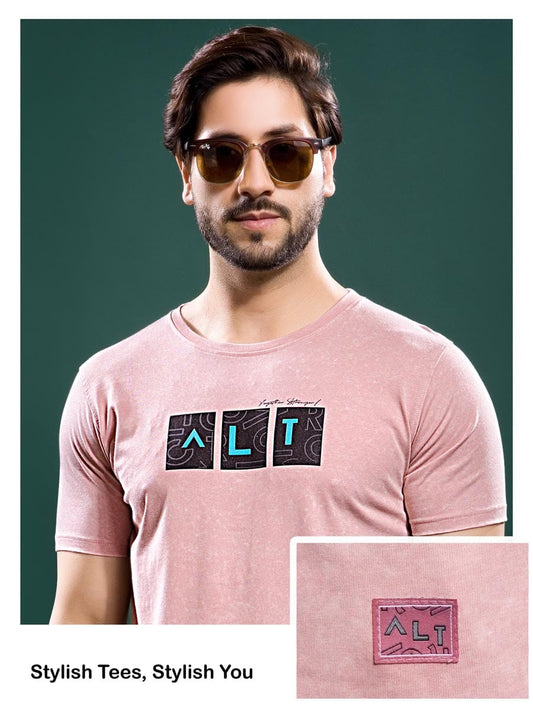 LT.PINK TENCIL LYCRA ACID WASH GRAPHIC TEES
