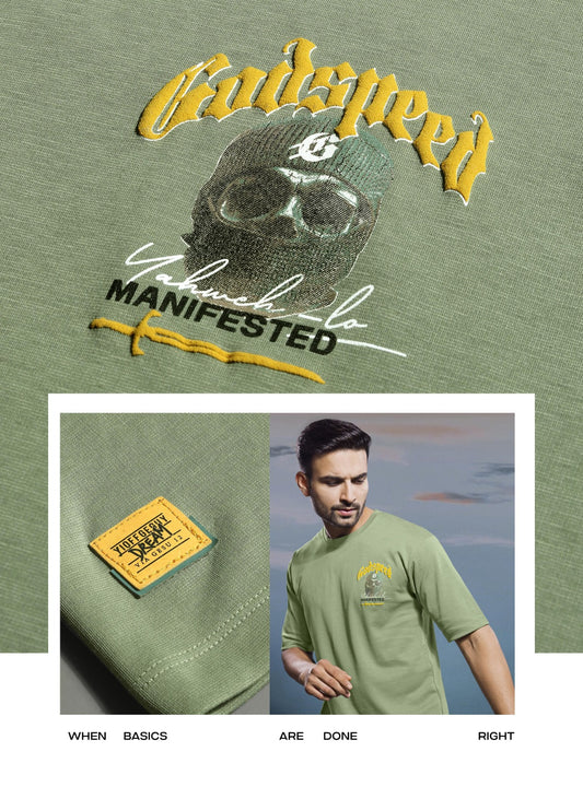 PASTEL GREEN CANVAS INTERLOCK OVERSIZED TEES