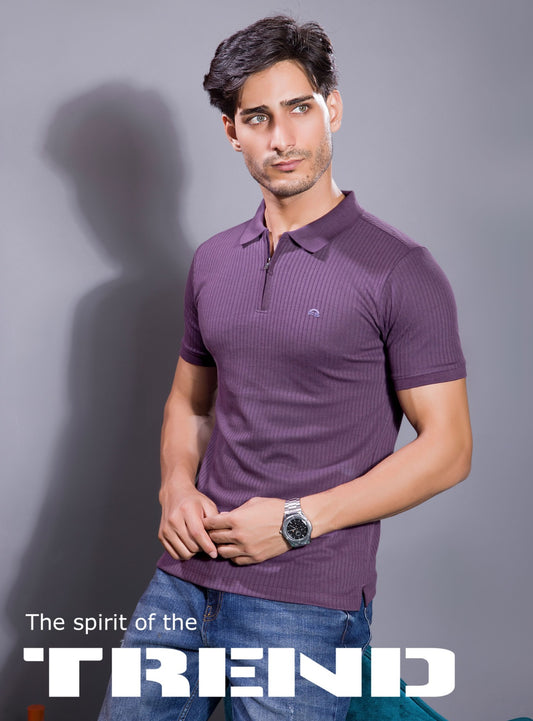 PURPLE VERTICAL KNIT ZIP POLO
