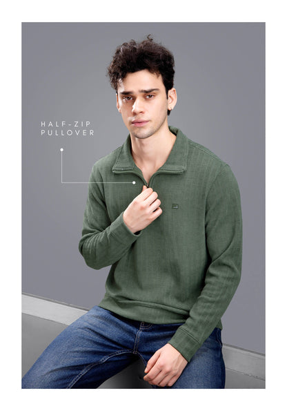 OLIVE CHENILLE FULL SLEEVES SWEATSHIRT