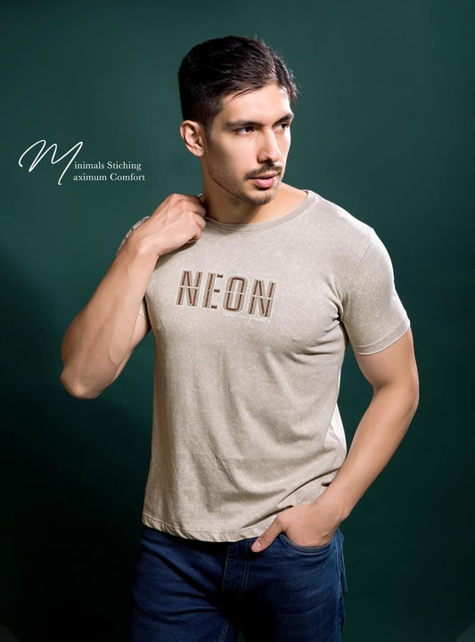 BEIGE TENCIL LYCRA ACID WASH GRAPHIC TEES
