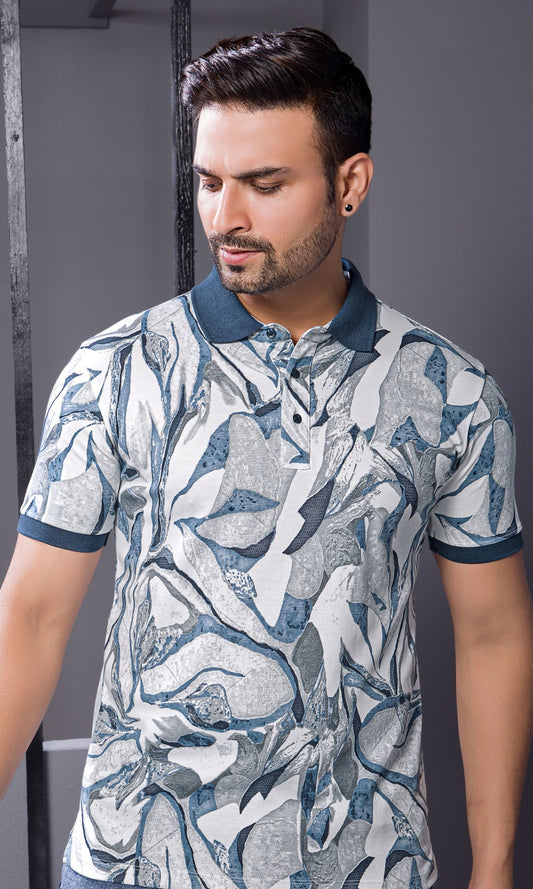 NAVY INTERLOCK PEANUT FABRIC A.O.P POLO