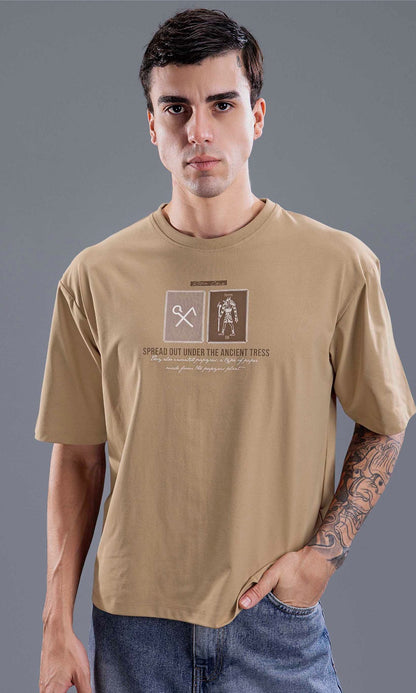 BEIGE IMPORTED GRAPHIC OVERSIZED TEES
