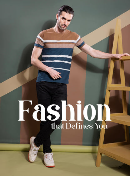 TAN AUTOSTRIPER SWEAT KNIT STRUCTURE TEES