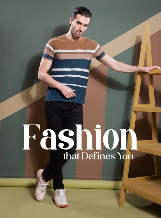 TAN AUTOSTRIPER SWEAT KNIT STRUCTURE TEES