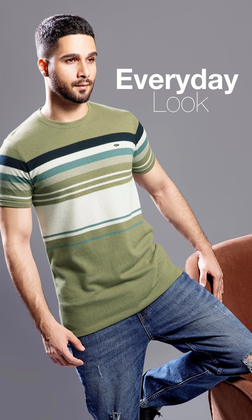 OLIVE AUTOSTRIPER BUBBLE KNIT TEES