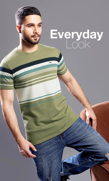 OLIVE AUTOSTRIPER BUBBLE KNIT TEES