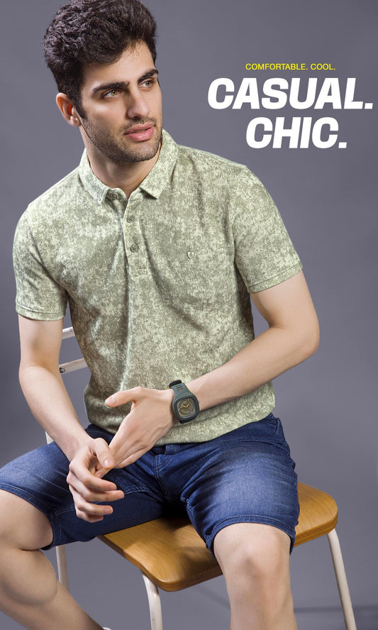 OLIVE ABSTRACT PRINT POLO