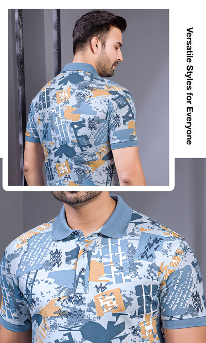 BLUE INTERLOCK PEANUT FABRIC A.O.P POLO