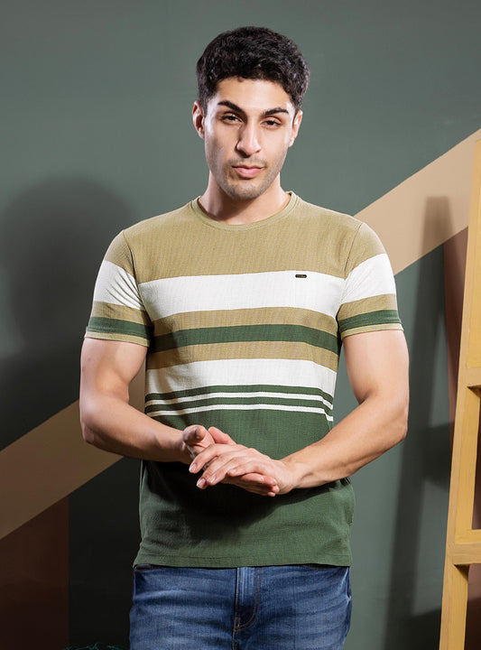 MUD YELLOW AUTOSTRIPER SWEAT KNIT STRUCTURE TEES