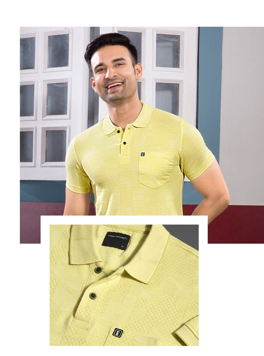 PALE YELLOW GRINDLE JACQUARD POLO WITH POCKET