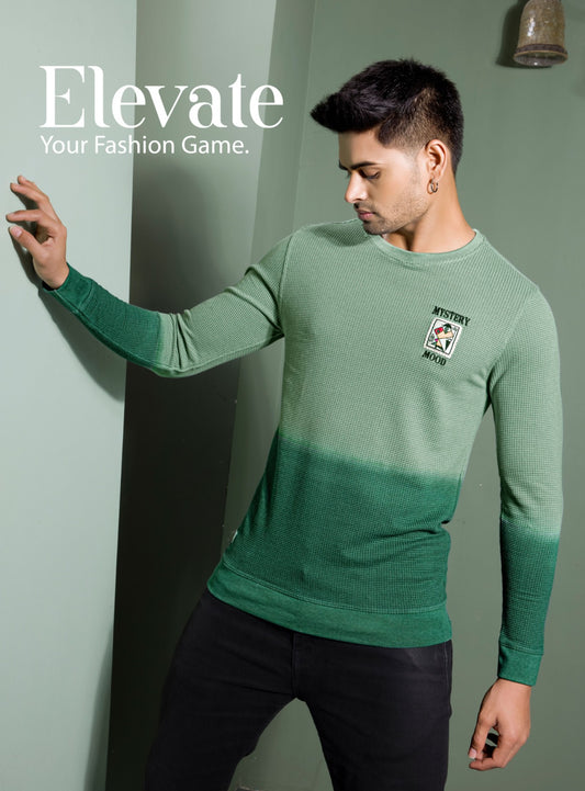FOREST GREEN WAFFLE KNIT DIP DIE SWEATSHIRT