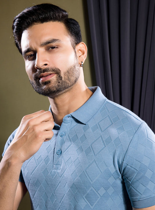 INTERLOCK  DIAMOND JACQUARD KNIT POLO