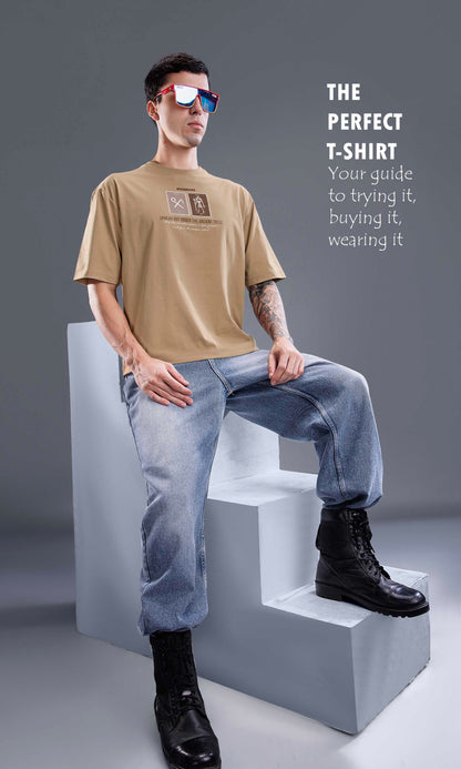 BEIGE IMPORTED GRAPHIC OVERSIZED TEES