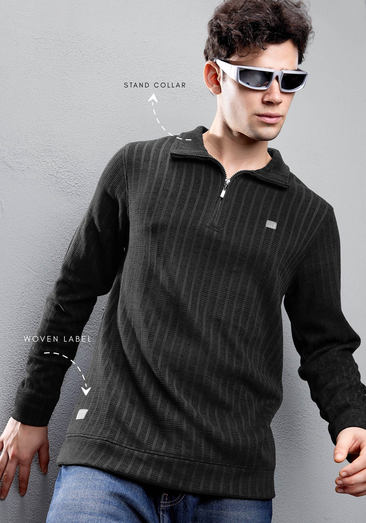 BLACK CHENILLE FULL SLEEVES SWEATSHIRT