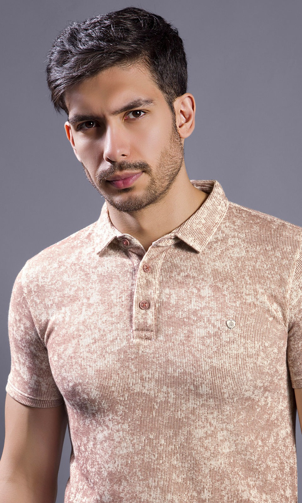 TAN ABSTRACT PRINT POLO