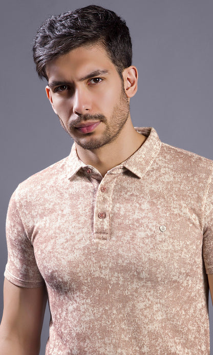 TAN ABSTRACT PRINT POLO