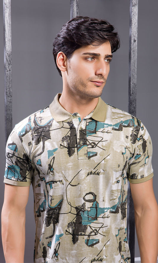 MUD INTERLOCK PEANUT FABRIC A.O.P POLO
