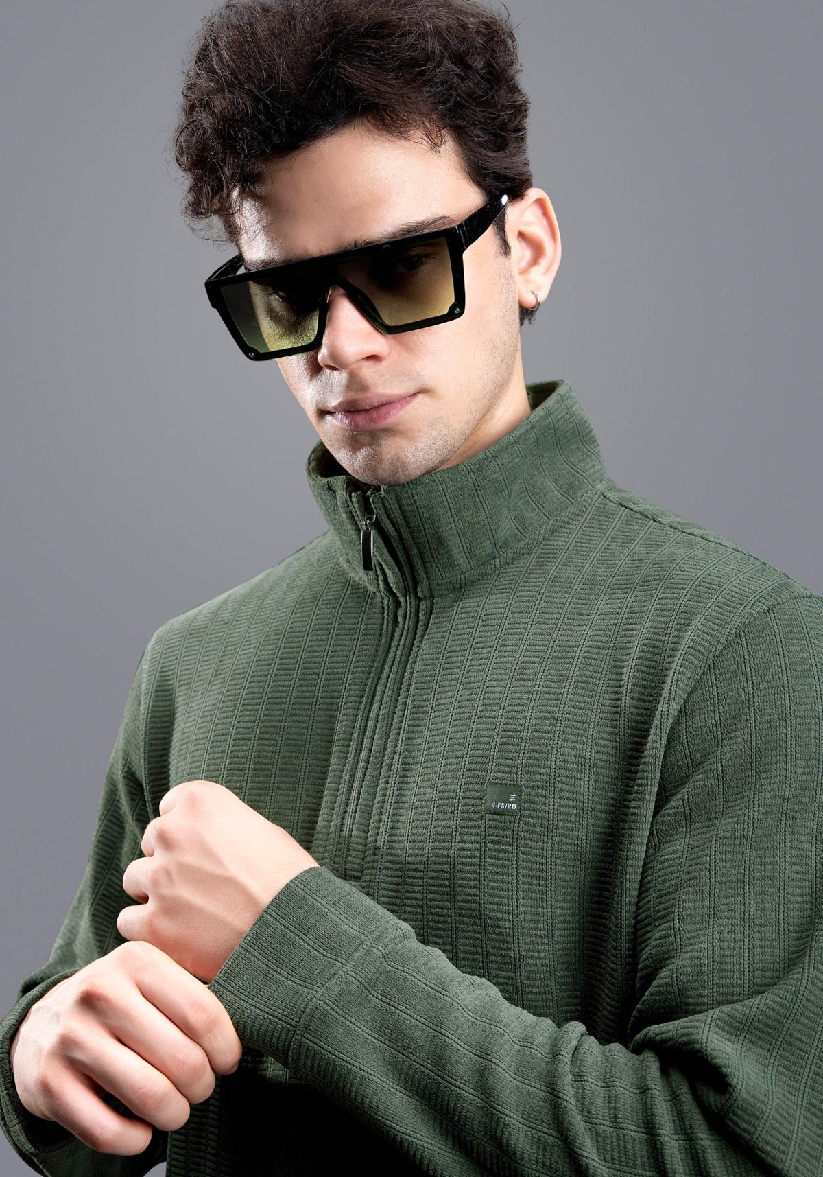 OLIVE CHENILLE FULL SLEEVES SWEATSHIRT