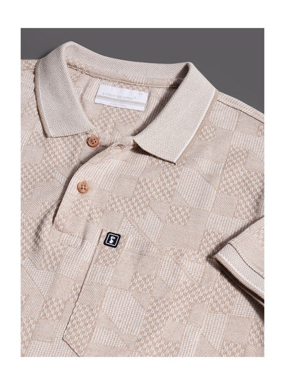 LATTE BEIGE GRINDLE JACQUARD POLO WITH POCKET