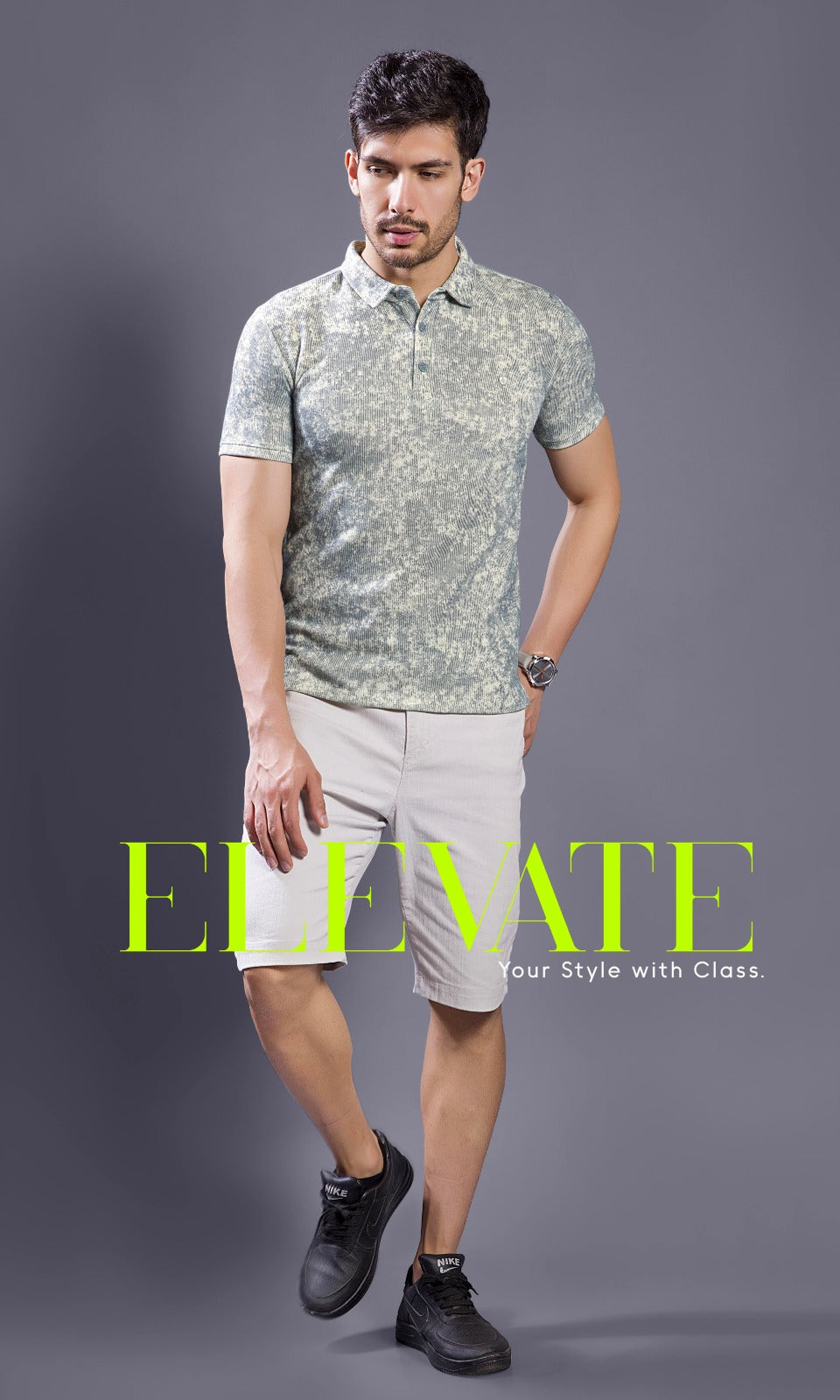 GREY ABSTRACT PRINT POLO