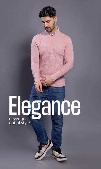 MILLER PINK FULL SLEEVE ZIP PULLOVER WITH COLLAR STAND